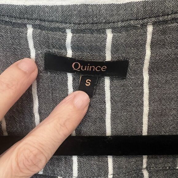 Quince Top Womens Sz S Gray Striped Organic Cotton Gauze Popover - Picture 3 of 7